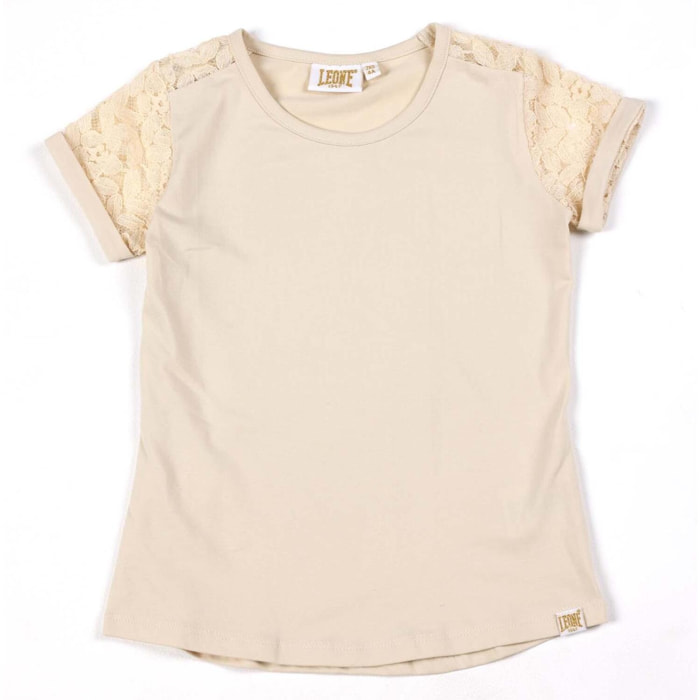 Leone Camiseta de manga corta de algodón elástico Lace para niña