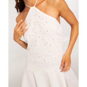 Vestido corto con bordado de lentejuelas