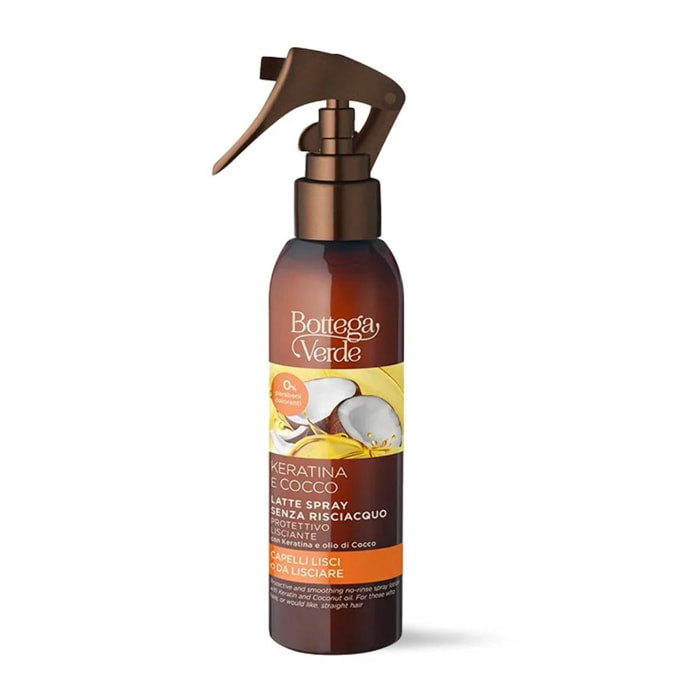 Keratina e Cocco - Latte spray protettivo lisciante senza risciacquo - con Keratina e olio di Cocco - capelli lisci o da lisciare