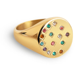 Anillo Sello Bling Rainbow Acero Baño Oro