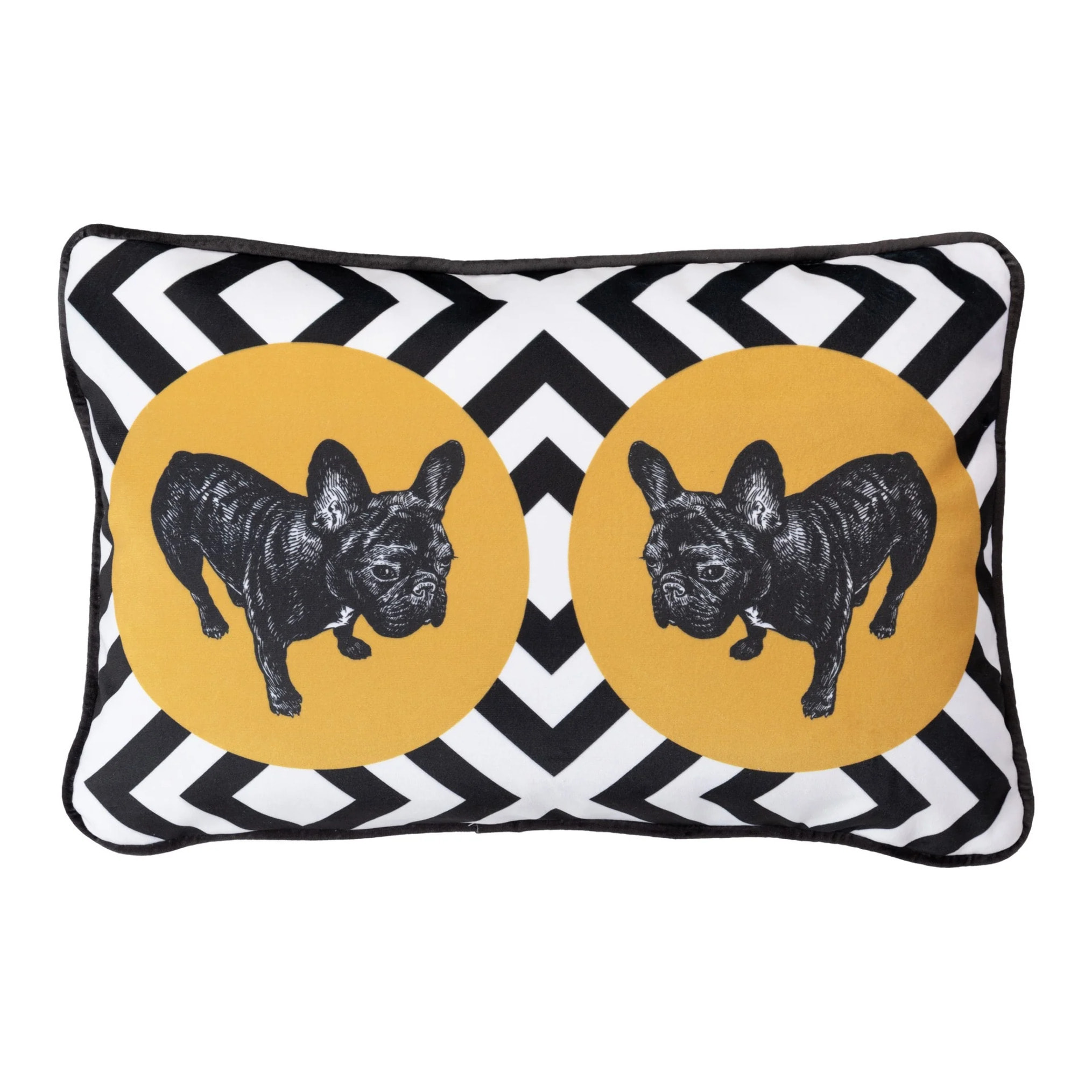 Cojin Velvet Bulldog Geometrico Negro Amarillo 45x13x30 Cm