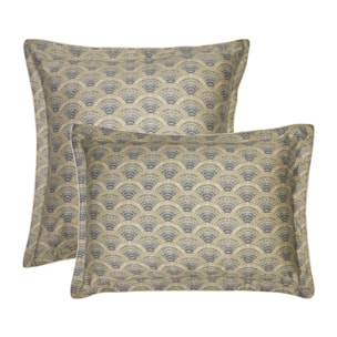 Taie d'oreiller satin de coton imprimé beige Eventails argile