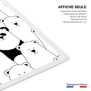 Affiche enfant ours blanc et panda noir Affiche seule