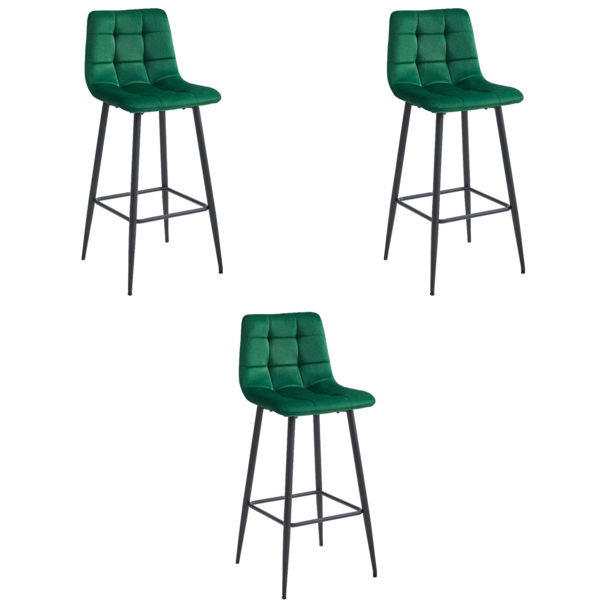 Set di 3 Sgabelli Bar Arceto in Velluto Verde Bosco