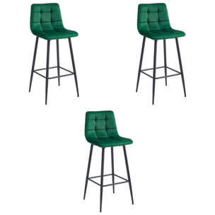 Set di 3 Sgabelli Bar Arceto in Velluto Verde Bosco