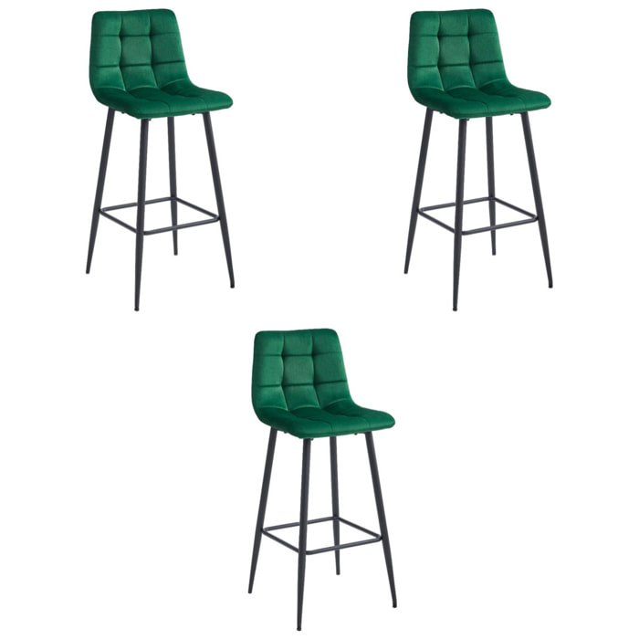 Set di 3 Sgabelli Bar Arceto in Velluto Verde Bosco