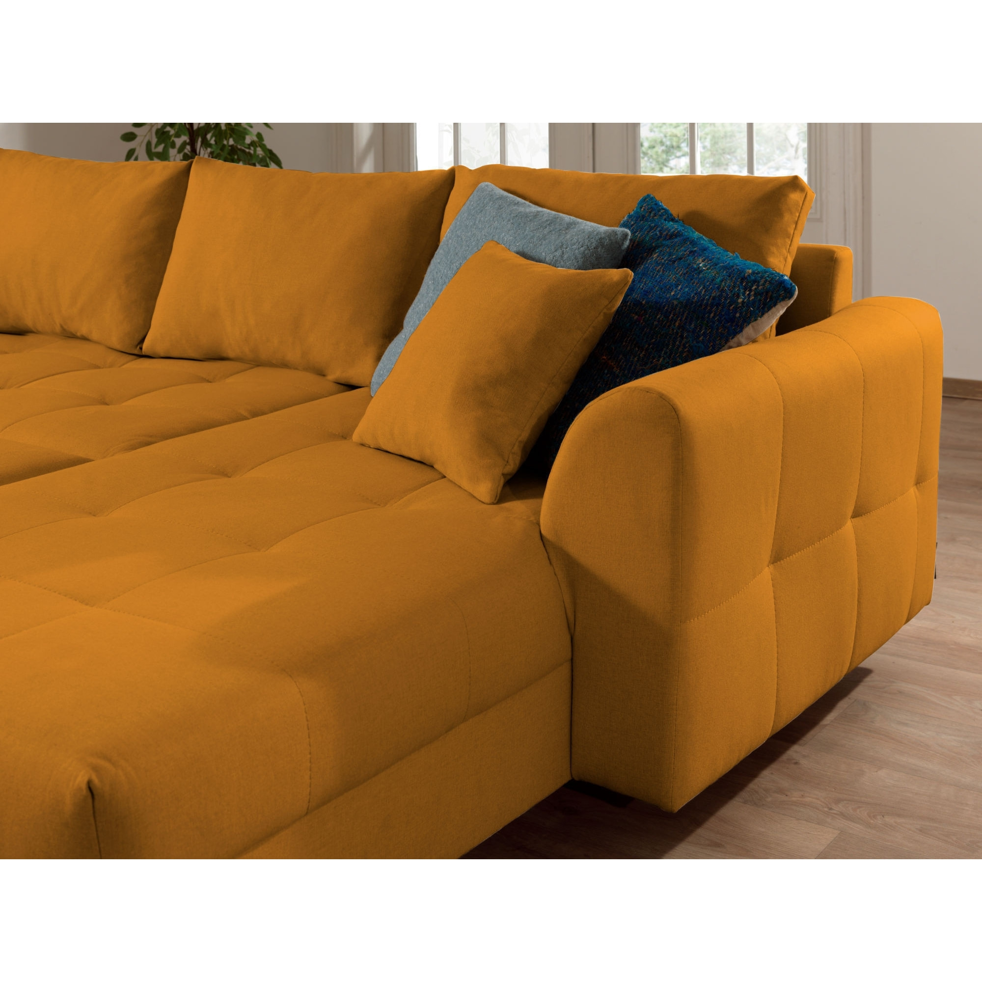 Rune - canapé panoramique avec pouf d'appoint - 7 places - style scandinave - gauche - Jaune