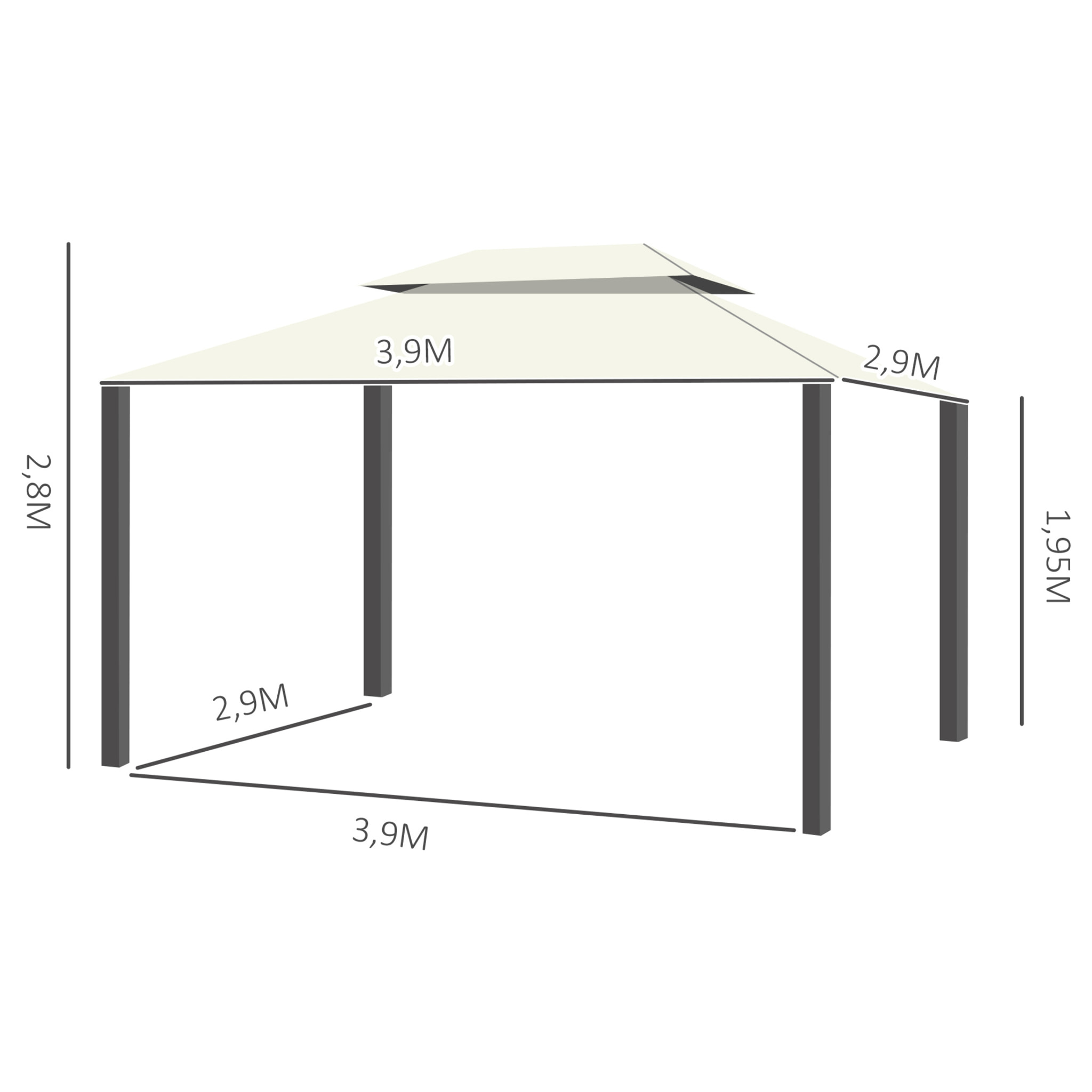 Cenador de Jardín 4x3 m Gazebo de Aluminio con Techo de Ventilación 4 Cortinas Laterales 4 Mosquiteras y 8 Orificios de Drenaje para Fiestas Eventos Exterior Blanco