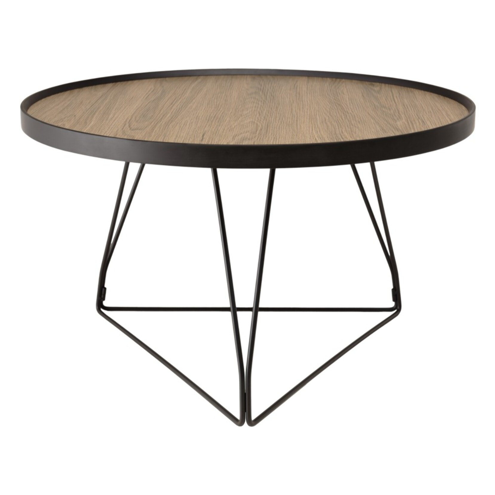 JULIA - Table basse ronde 70x70cm mocha pieds épingles métal noir