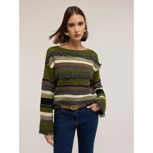 Motivi - Maglia traforata a righe multicolore - Verde
