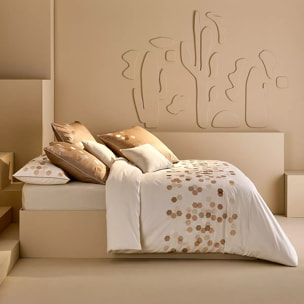 Housse de couette satin de coton brodé beige Hexagones angora