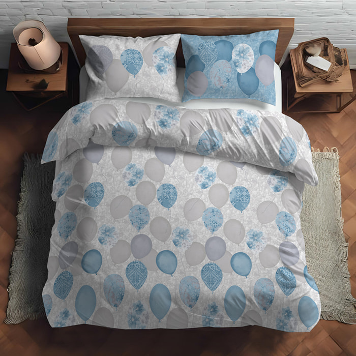 Parure copripiumino palloncini azzurro 100% cotone