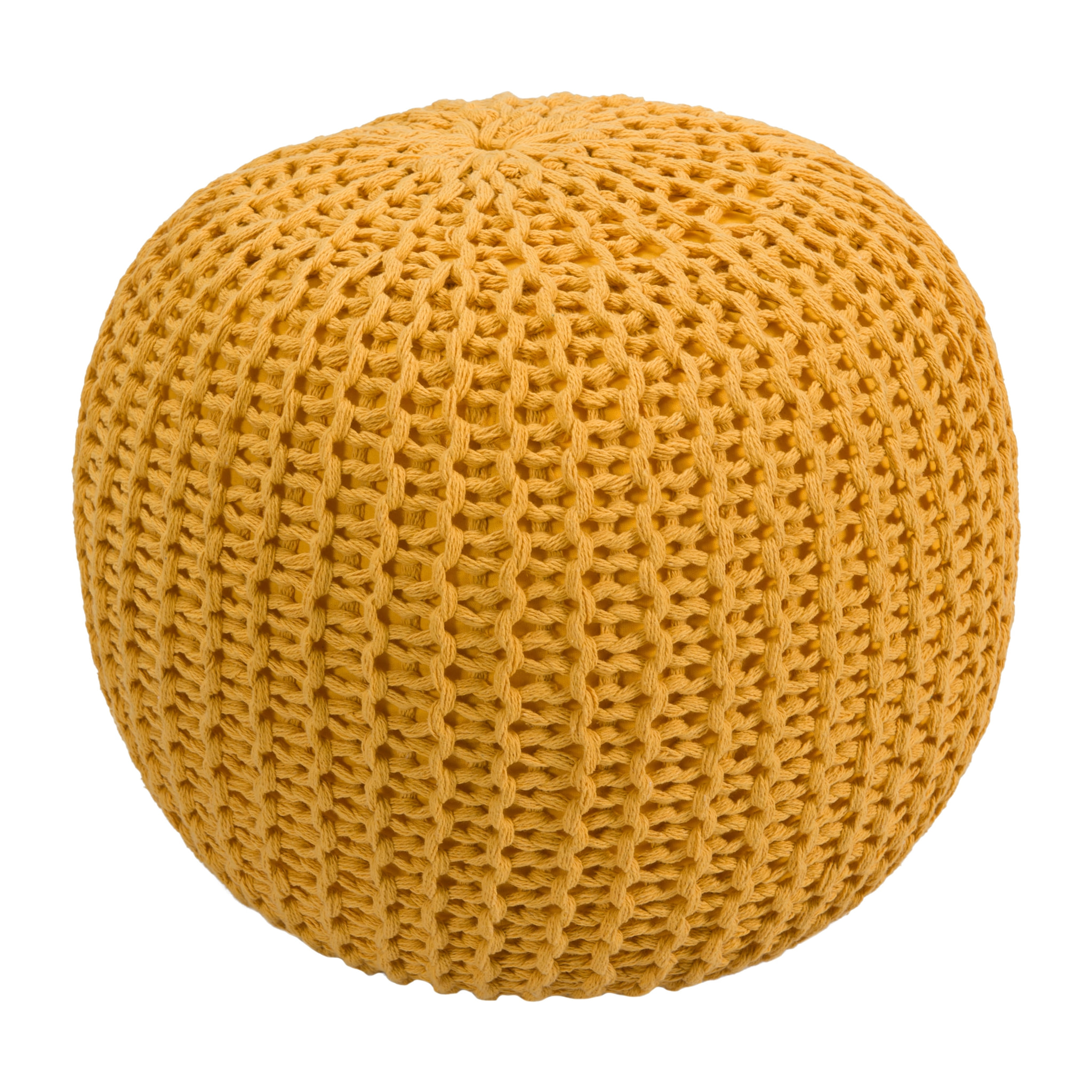 Pouf tricot rond en coton jaune moutarde D40 cm - Elisa