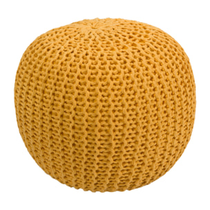 Pouf tricot rond en coton jaune moutarde D40 cm - Elisa