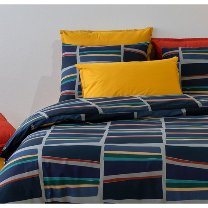Parure housse de couette Coton 57fils Arty Bleu
