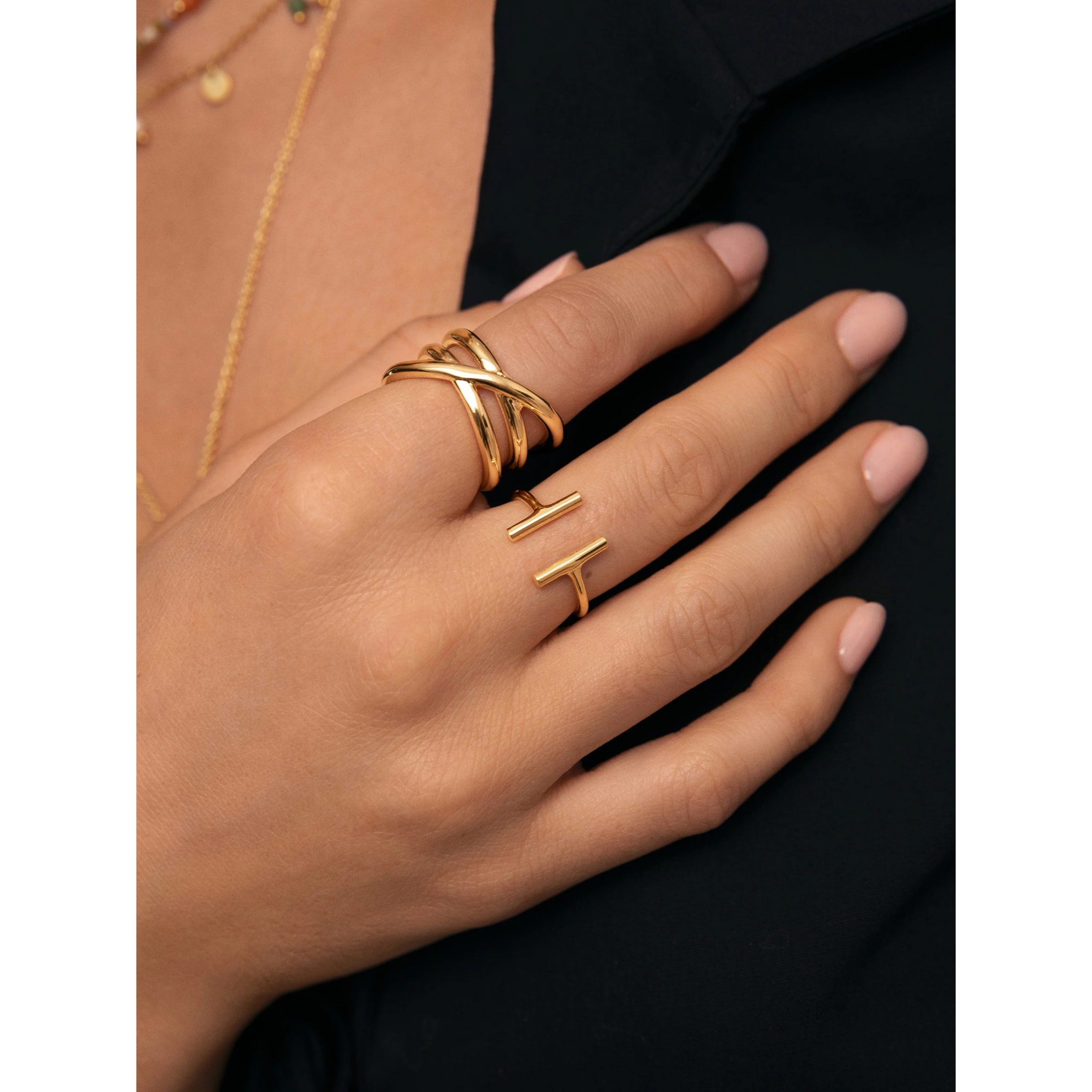 Anillo Sticks Plata Baño Oro