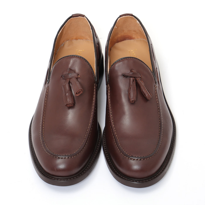 Mocassini in pelle crust con fondo in cuoio antiscivolo testa di moro