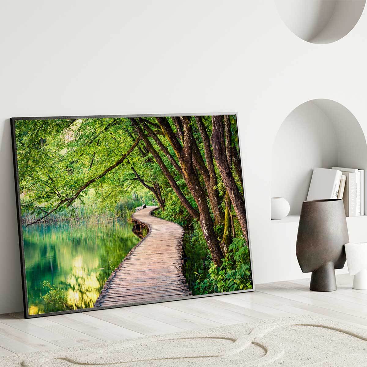 Affiche encadrée passerelle en forêt Affiche + cadre en métal - Noir