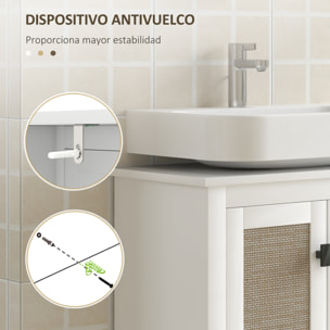 Mueble para Debajo del Lavabo Armario de Baño con Pie con 2 Puertas de Ratán PE 2 Estantes y Sistema Antivuelco para Cuarto Baño 60x30x60 cm Blanco