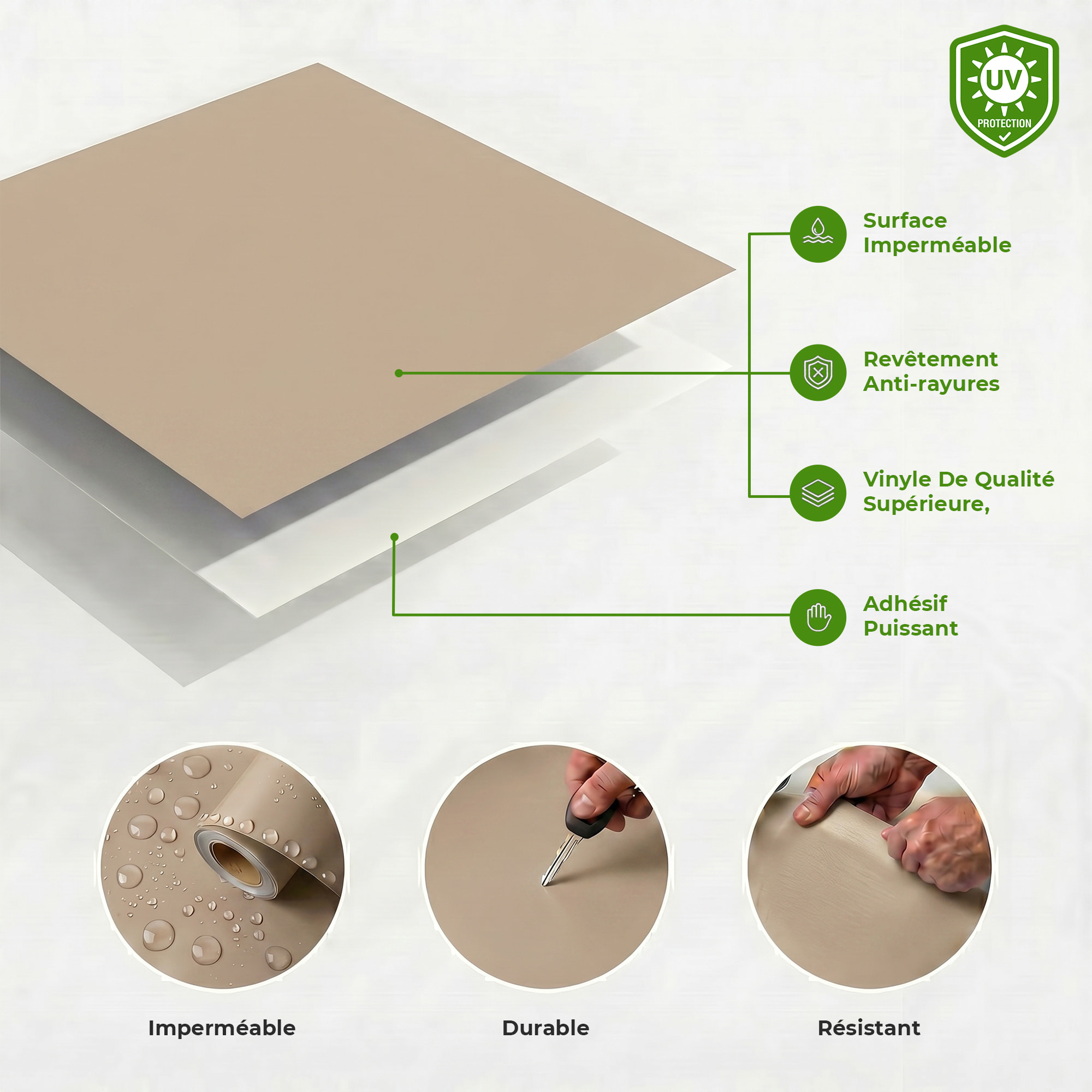 Rouleau adhésif décoratif Vinyle au Mètre - Taupe - Sticker Lavable Imperméable Mur Cuisine Meubles