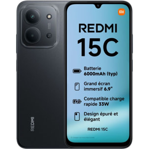Smartphone XIAOMI Pack Redmi15C 256GoNoir 4G+coque+Chargeu