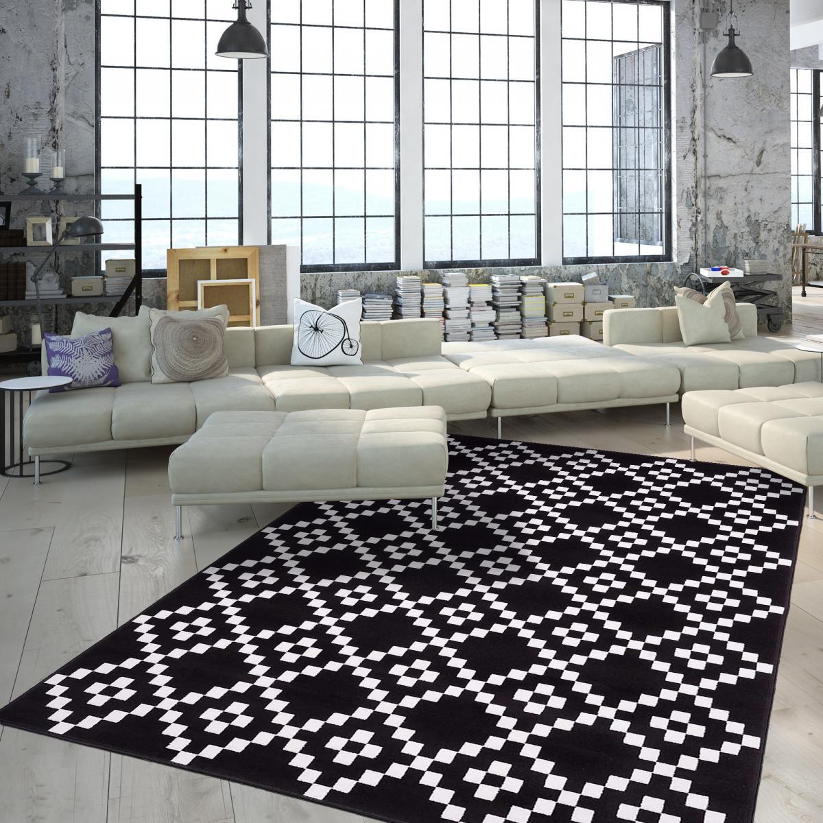 Tapis salon et chambre tissé motif géométrique METI