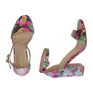 Sandalias estampado pitón multicolor, tacón 9 cm