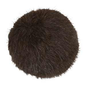 Coussin rond à poils longs - Marron Brun