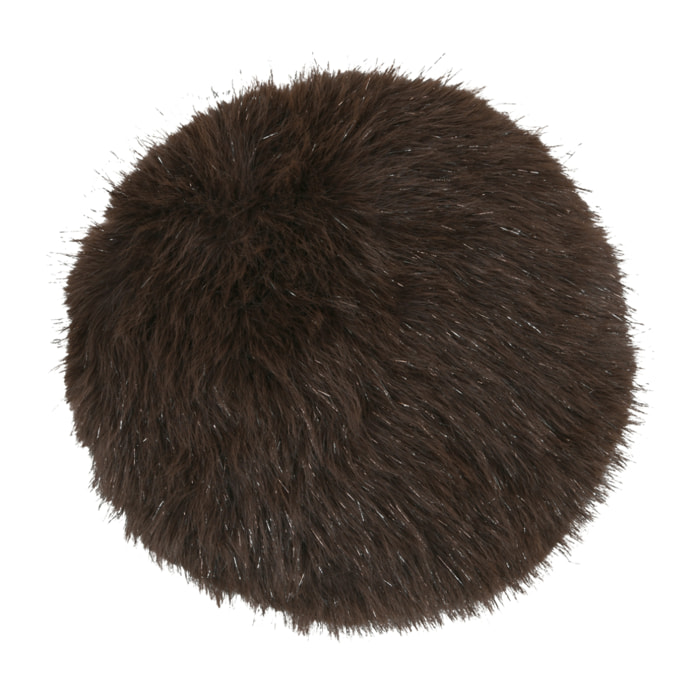 Coussin rond à poils longs - Marron Brun