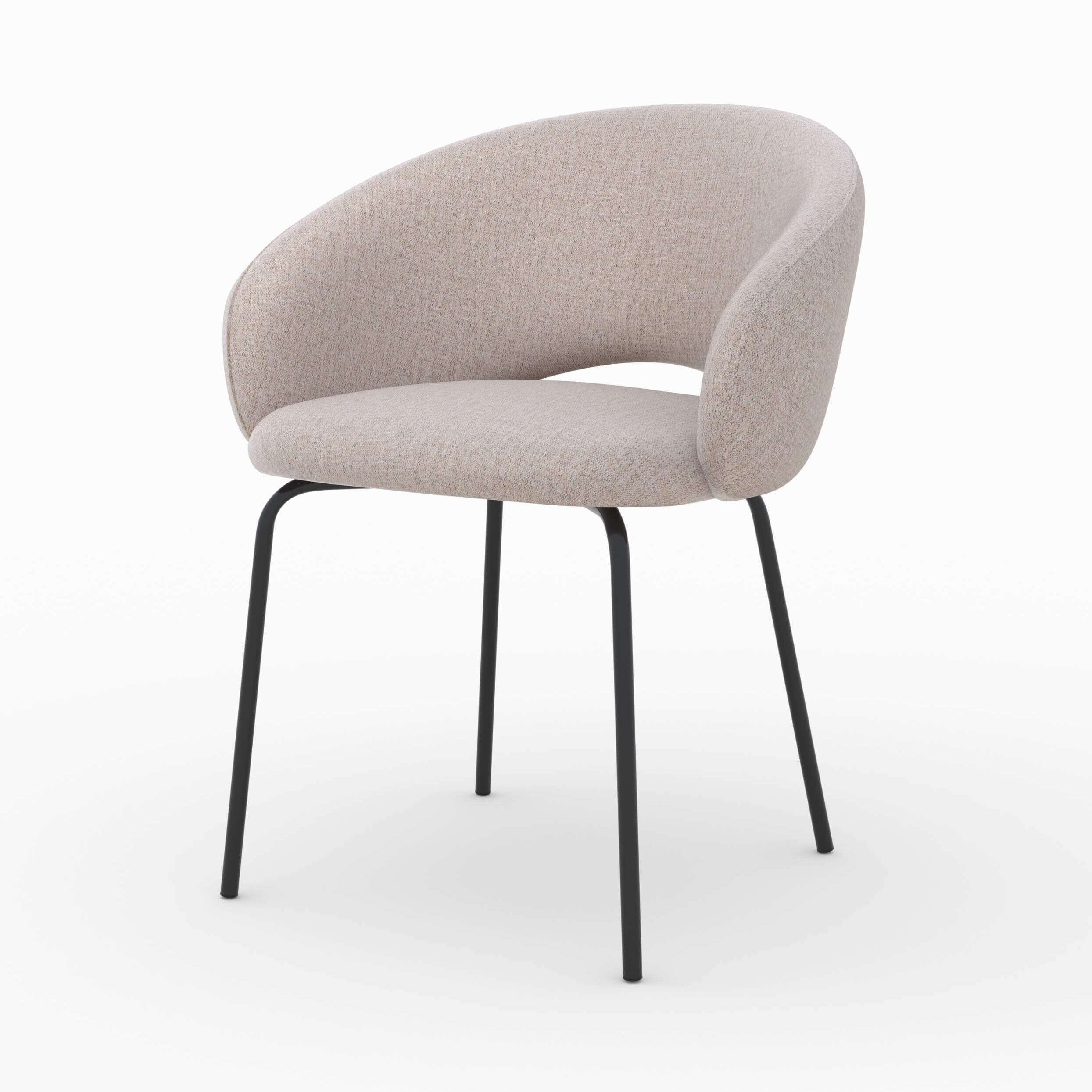 Chaise en tissu beige chiné et pieds noirs - Milly