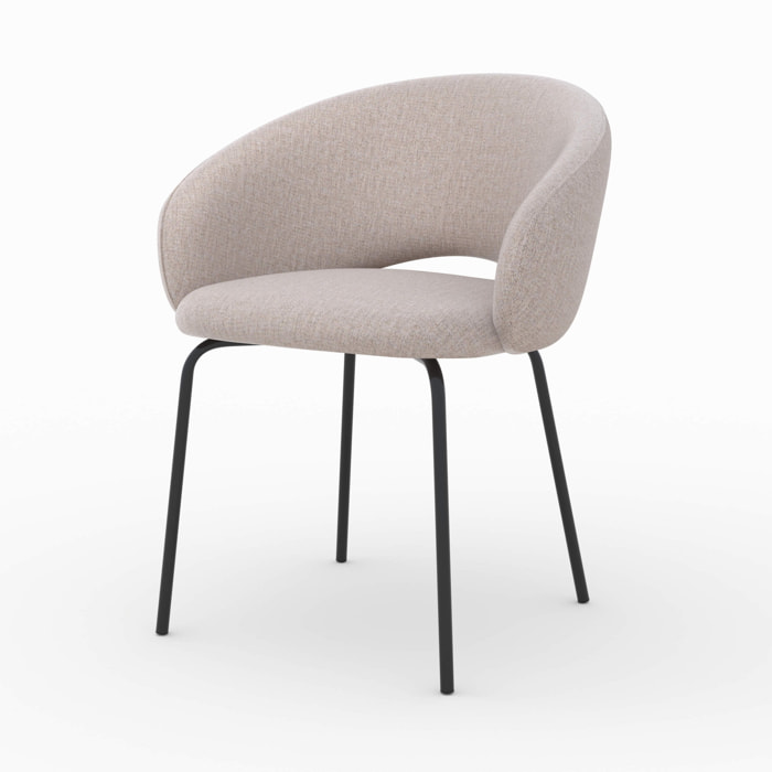 Chaise en tissu beige chiné et pieds noirs - Milly