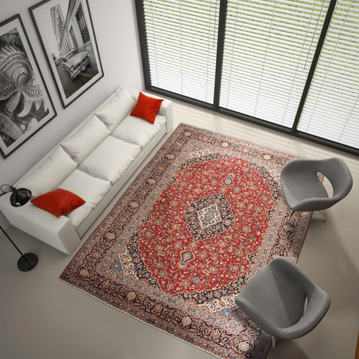 Authentique tapis persan Kashan de grandes dimensions, pièce unique, noué à la main en laine