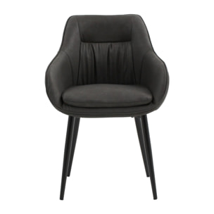 Set di 2 poltroncine HAMMERSMITH in similpelle antracite e gambe in metallo nero, con braccioli