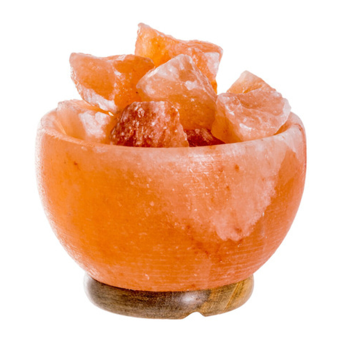 Lampada di sale himalayano Fire Bowl con cristalli naturali 12x14 cm, luce calda rilassante con base in legno, lampada decorativa sale rosa con interruttore, ideale per casa benessere yoga e idea regalo