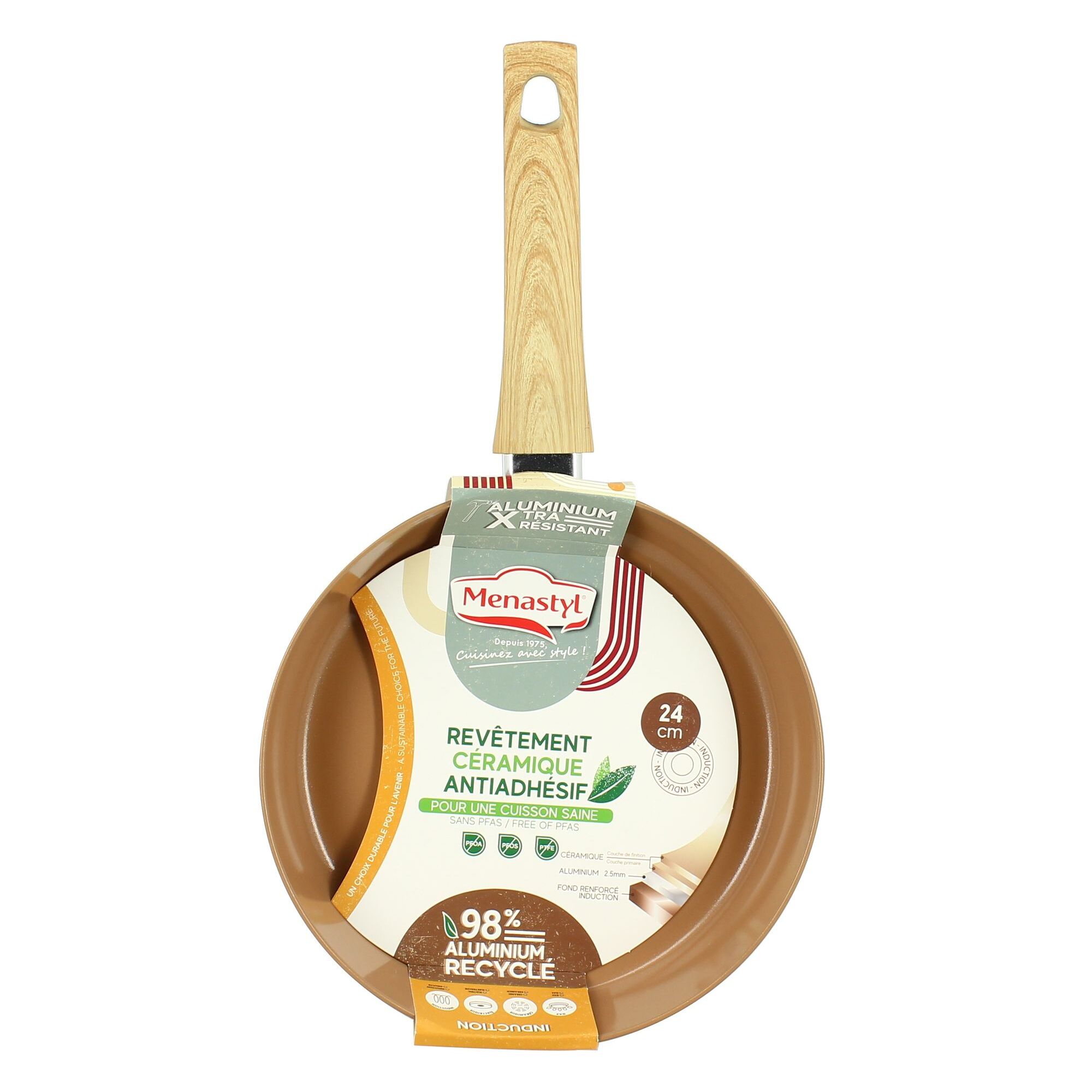 Poêle en revêtement céramique 24cm noisette - tous feux COLORAMA