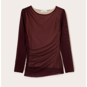 Motivi - Camiseta de manga larga en tul - Burgundy