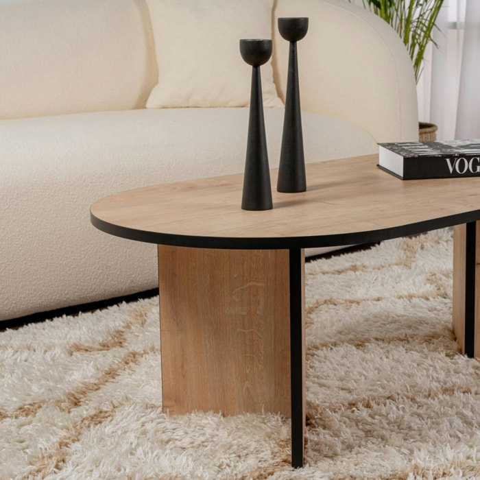 Table basse ovale effet bois & fini noir - pieds en V MARFA