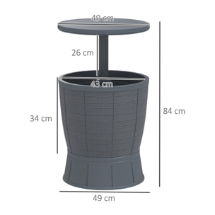 Mesa Nevera para Exterior 41 L 3 en 1 Cool Bar Mesa Auxiliar con Altura Ajustable 58-84 cm Cubo de Hielo Tapa Superior Elevable para Fiesta Piscina Jardín Patio Gris