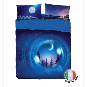 BASSETTI completo letto IMAGE copriletto lenzuolo serie stampa in digitale alta definizione animali natura paesaggi balza applicata 100% cotone – Made in ITALY (FAIRY NIGHT, MATRIMONIALE)