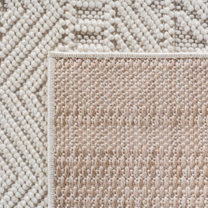 HELIX - Tapis moderne rond effet laine bouclé à motif berbère en relief crème