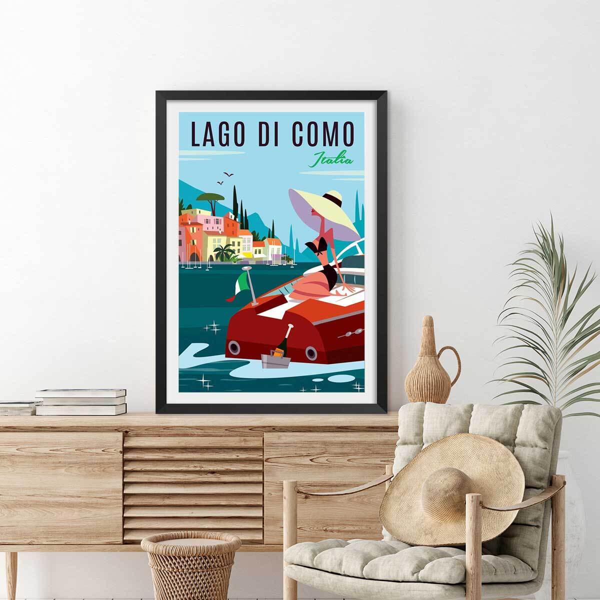 Poster retro lac de côme Affiche seule
