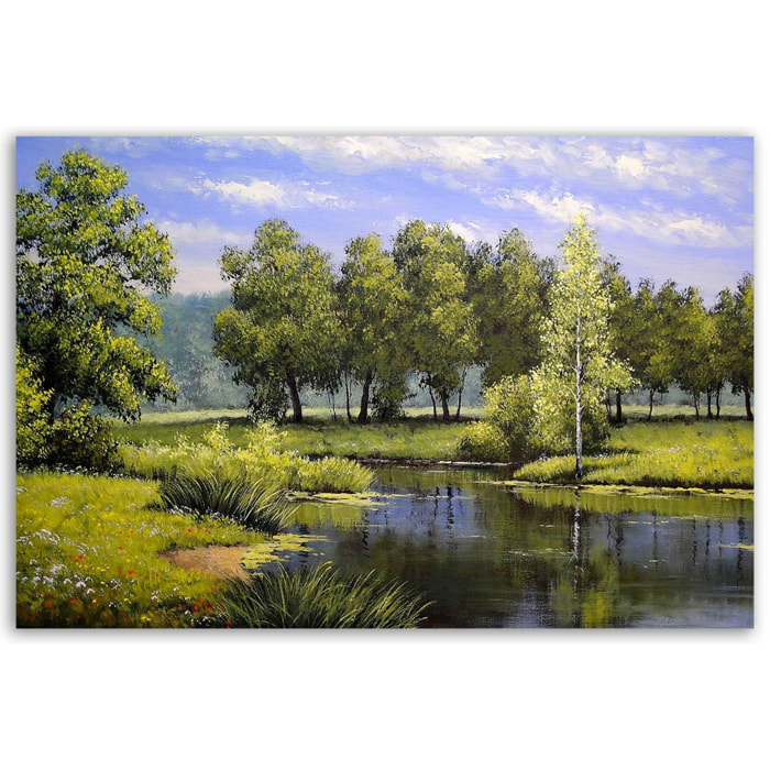 Tableau paysage verdoyant au bord de l’eau Toile imprimée