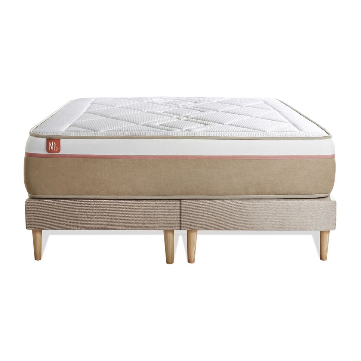 Ensemble Matelas Le Soyeux - 24cm - Ressorts ensachés et mémoire de forme - Equilibré - Sommier Tapissier Beige