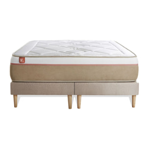 Ensemble Matelas Le Soyeux - 24cm - Ressorts ensachés et mémoire de forme - Equilibré - Sommier Tapissier Beige