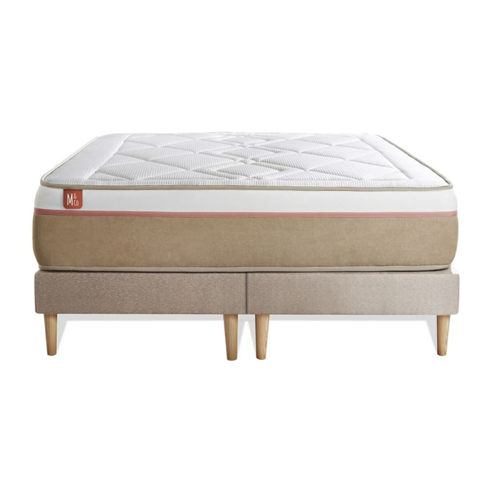 Ensemble Matelas Le Soyeux - 24cm - Ressorts ensachés et mémoire de forme - Equilibré - Sommier Tapissier Beige