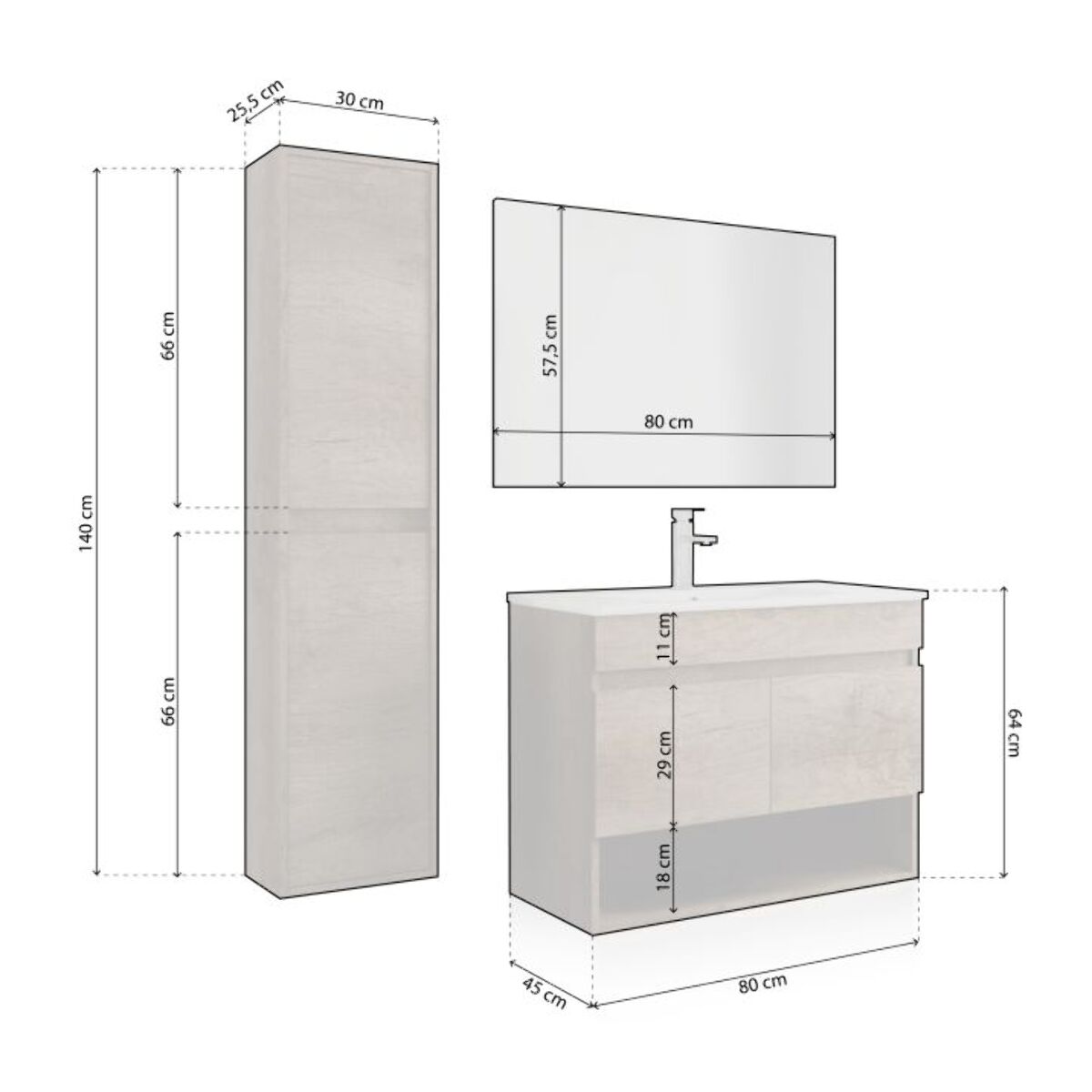 Pack de baño con lavabo de resina y columna Thai Plus Nordik