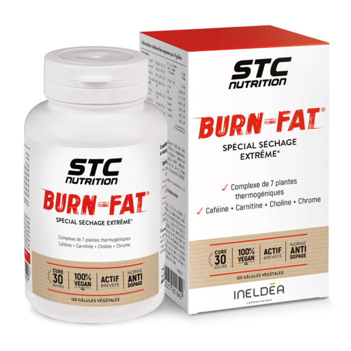 STC NUTRITION - Burn Fat - Brûle-graisses extrême - Formule renforcée - Accélère la perte de masse grasse & Favorise l'augmentation de masse maigre - 120 gélules végétales