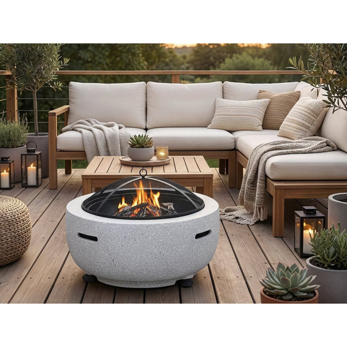 Brasero barbecue en pierre "Volkan" - 60 x 60 x 40 cm - Blanc