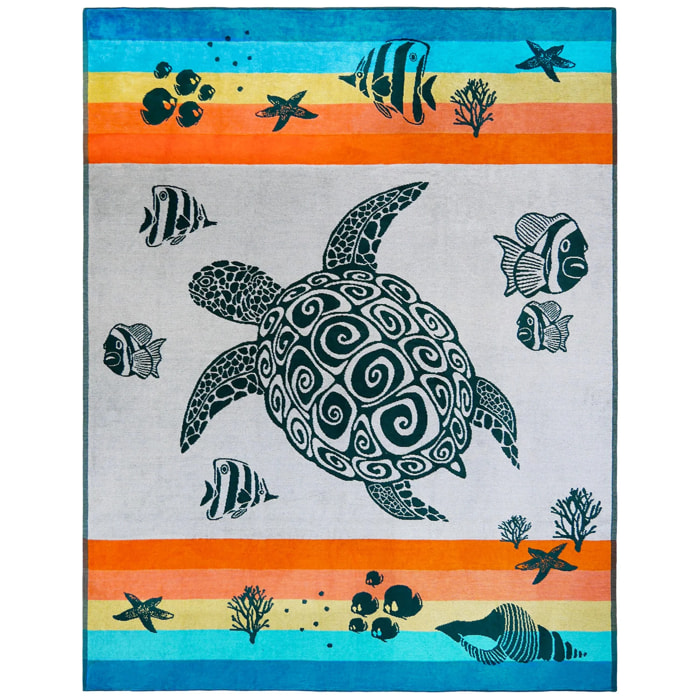 Serviette de plage XL éponge velours Jacquard Multicolore 140x180 400g/m² - Anafi