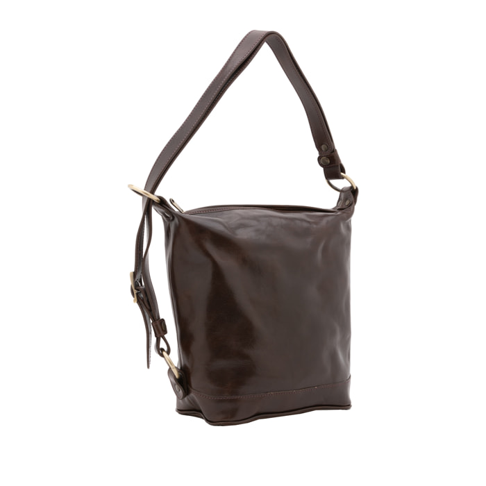 Borsa a secchiello  da donna In Vera pelle Made in Italy 34x33x15 cm